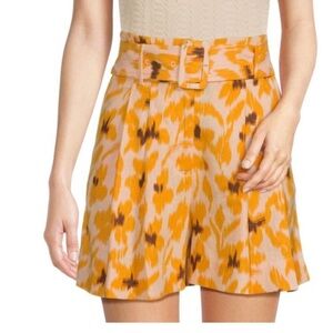 Sam Edelman Romy Print Belted Linen Blend Shorts Bellini-Sunshine Floral
